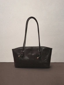 Hatastic 1pc Brown Quilted Zipper Closure Solid Color PU Bowling Bag, Large Capacity Tote Bag, Fashionable New Design, Shoulder Bag With Vintage Style, Suitable For Ladies Everyday Use, Autumn/Winter Music Fest Halloween - Coffee Brown - View 3