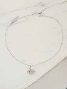 Clariva 1 件精致优雅的粉色方晶锆石嵌入式动物形状吊坠女士锁骨项链，理想的约会礼物 - 銀色 - 查看 9