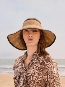 Glizzene Sun Visor Hats For Women Wide Brim Straw Roll-Up Ponytail Summer Beach Hat UV UPF Packable Foldable Travel Boho Bow Wedding Wedding - Khaki - View 1