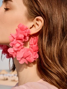 Glizzene 1 par de brincos com design de flor de tecido rosa, elegante, sexy e fofo, estilo europeu e americano, ideal para Dia dos Namorados, Dia das Mães, Casamento, Presente - Pink - Visão 1