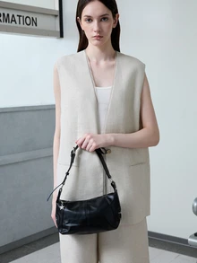 CHICVUE Bolso de hombro estilo europeo vintage y retro, con cremallera, hecho con diseño estilo hippie para un aspecto único, se puede usar como bolso de mano o bolso de sobaco, bolso casual de negocios para mujer, perfecto para la oficina, los negocios y el trabajo, bolso japonés, bolso vintage para mujer - Negro - Ver 5