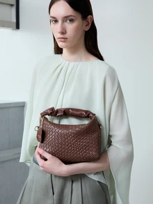 CHICVUE New Fashionable Simple All-Match Fold & Braid Pu Two-Tone Handbag Shoulder Bag Crossbody Bag - Coffee Brown - View 2