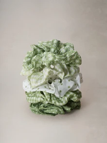 Hatastic 5pcs Women's 9cm/3.54in Polka Dot Plaid Green Floral Scrunchies, Fashionable Versatile High-End Elegant Minimalist Solid Color Hair Ties, Suitable For Daily Outings, Casual, Party, Commute, Beach, Vacation, Ponytail, Bun, Washing Face, Makeup, Outfit Accessory Makeup Home Gym Woman Accessories Head Accessories Music Fest Back To School - Green - View 5