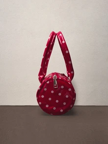 Hatastic 时尚波点女士波士顿手提包，时尚百搭的圆柱形托特包，轻便女士单肩包，音乐节必备 - 紅色 - 查看 4