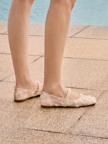Glizzene 2025 Automne Chaussures plates Oxford creuses respirantes pour femmes grandes tailles, à bout carré, mode, patchwork en dentelle rose, polyvalentes, ballerines, babies, mariage - Beige - Voir 3