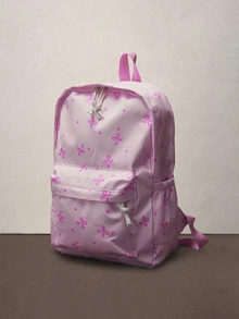 Hatastic 3 Pcs Back To School Backpack Set - Stylish Large Capacity Backpack&Lunch Bag& Pencil Case Multi-Pack,With Laptop Compartment Bow Pattern Durable Nylon Backpack Featuring Adjustable Straps Spacious Multi-Pockets - Lightweight Portable Zipper Bags For Students/Teens/Graduates Perfect For Outdoor/Travel/Middle School/High School /College, Bags For University, University Essentials Music Fest - Pink - View 4