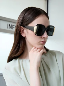 CHICVUE Classic Black Rectangle Plastic Sunglasses For Men & Women, Retro Fashion Frame, Suitable For Outdoor, Travel, Beach, Daily Life, Summer, Sun Protection, Driving Fashionable Shade Elegant Outfit Family Outings Travel Vacation Holiday For Summer Beach Vacation,Outdoor,Travel - Black - View 5