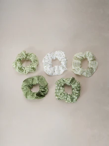 Hatastic 5pcs Women's 9cm/3.54in Polka Dot Plaid Green Floral Scrunchies, Fashionable Versatile High-End Elegant Minimalist Solid Color Hair Ties, Suitable For Daily Outings, Casual, Party, Commute, Beach, Vacation, Ponytail, Bun, Washing Face, Makeup, Outfit Accessory Makeup Home Gym Woman Accessories Head Accessories Music Fest Back To School - Green - View 1