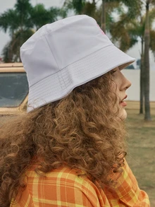 Hatastic 1pc Unisex Embroidered "NO BAD VIBES" Breathable Casual Bucket Hat, Versatile Outdoor Sun Protection - White - View 4