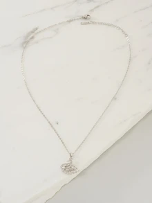 Clariva 1 件精致优雅的粉色方晶锆石嵌入式动物形状吊坠女士锁骨项链，理想的约会礼物 - 銀色 - 查看 10