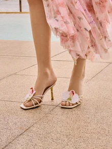 Glizzene 夏季新款高跟女式绑带拖鞋婚礼鞋 - 白色 - 查看 1