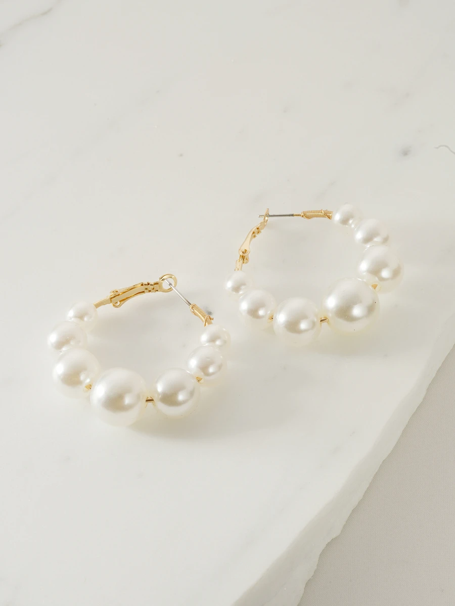 Clariva 1 对带人造珍珠的环形耳环夏季时尚珍珠首饰 - 彩色 - 查看 1