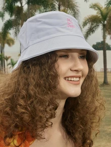 Hatastic 1pc Unisex Embroidered "NO BAD VIBES" Breathable Casual Bucket Hat, Versatile Outdoor Sun Protection - White - View 3