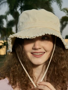 Hatastic 1顶女士抽绳毛边渔夫帽，柔软面料，防风防晒，户外时尚礼品 - 彩色 - 查看 1