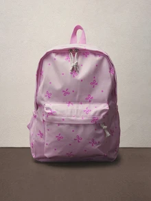 Hatastic 3 Pcs Back To School Backpack Set - Stylish Large Capacity Backpack&Lunch Bag& Pencil Case Multi-Pack,With Laptop Compartment Bow Pattern Durable Nylon Backpack Featuring Adjustable Straps Spacious Multi-Pockets - Lightweight Portable Zipper Bags For Students/Teens/Graduates Perfect For Outdoor/Travel/Middle School/High School /College, Bags For University, University Essentials Music Fest - Pink - View 3