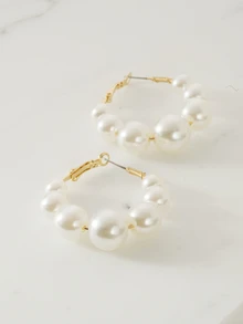 Clariva 1 对带人造珍珠的环形耳环夏季时尚珍珠首饰 - 彩色 - 查看 2
