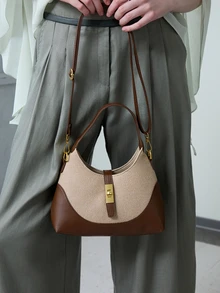 CHICVUE Contrasting Color Niche Design Dumpling Bag, Versatile Commuting Portable Shoulder Crossbody Bag, Handbag, Suitable For Daily Commuting, Casual Dating, Shopping - Brown - View 5