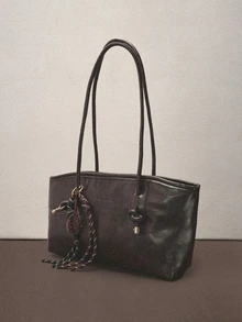 Hatastic 1pc Brown Quilted Zipper Closure Solid Color PU Bowling Bag, Large Capacity Tote Bag, Fashionable New Design, Shoulder Bag With Vintage Style, Suitable For Ladies Everyday Use, Autumn/Winter Music Fest Halloween - Coffee Brown - View 1