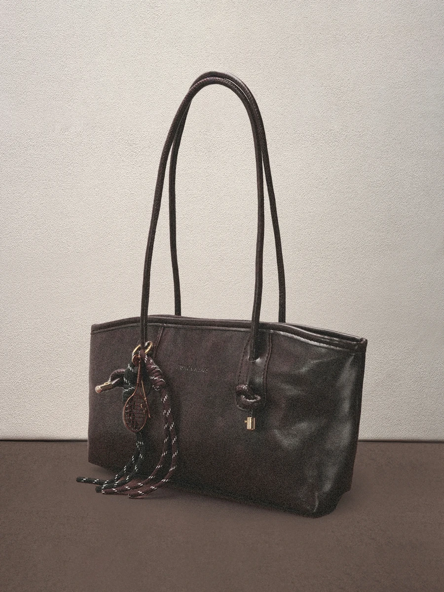 Hatastic 1pc Brown Quilted Zipper Closure Solid Color PU Bowling Bag, Large Capacity Tote Bag, Fashionable New Design, Shoulder Bag With Vintage Style, Suitable For Ladies Everyday Use, Autumn/Winter Music Fest Halloween - Coffee Brown - View 1