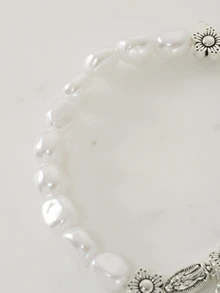 Clariva 1 pièce Bracelet pendentif Vierge Marie avec fleur et croix en perles de faux-perles, style vintage convenant pour le port quotidien des hommes et des femmes, cadeau de bijoux - Multicolore - Voir 2
