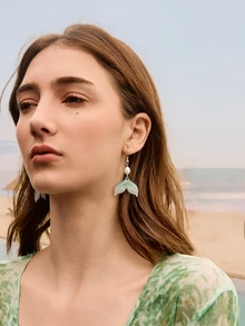 Glizzene 1pair Seaside Style Acrylic Mermaid Dangle Earrings For Women Beach And Daily Wear Wedding - Light Blue - View 5
