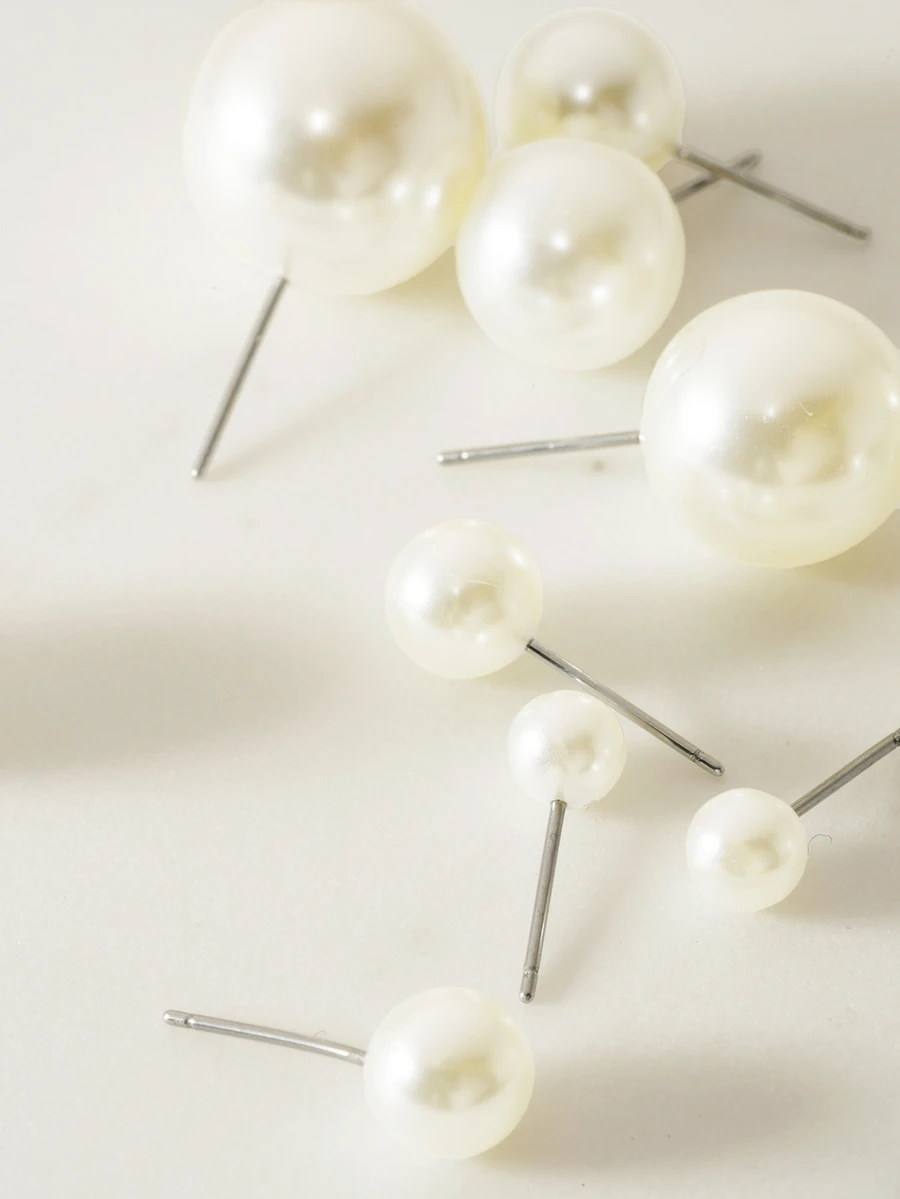 Clariva 12对/套时尚仿珍珠耳钉套装，适合女士日常佩戴 - 米色 - 查看 1