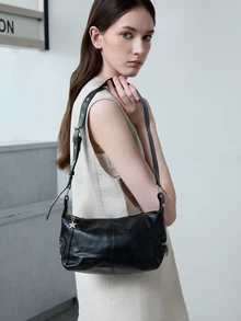 CHICVUE Bolso de hombro estilo europeo vintage y retro, con cremallera, hecho con diseño estilo hippie para un aspecto único, se puede usar como bolso de mano o bolso de sobaco, bolso casual de negocios para mujer, perfecto para la oficina, los negocios y el trabajo, bolso japonés, bolso vintage para mujer - Negro - Ver 1