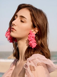 Glizzene 1 par de brincos com design de flor de tecido rosa, elegante, sexy e fofo, estilo europeu e americano, ideal para Dia dos Namorados, Dia das Mães, Casamento, Presente - Pink - Visão 5