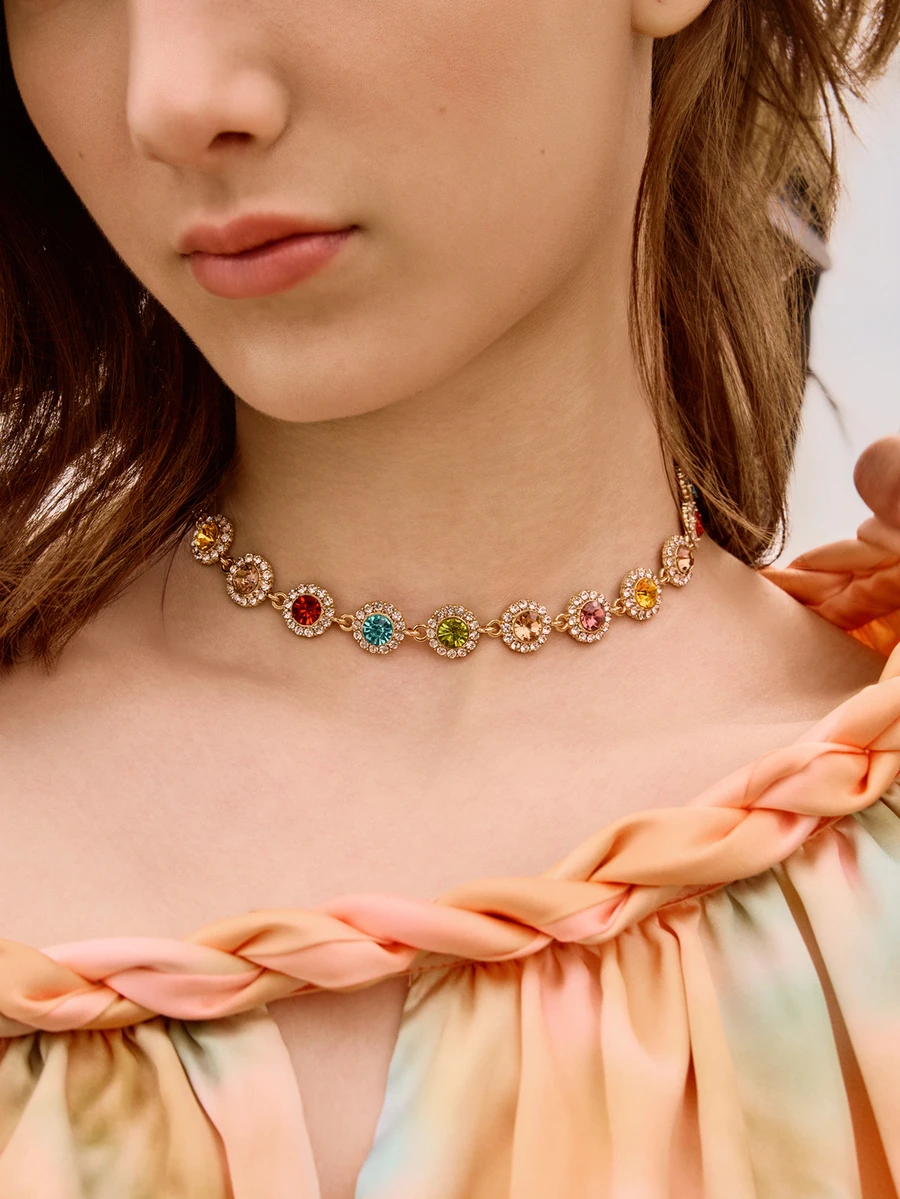 Glizzene Elegant Stylish Colorful Rhinestones Necklace Decorative Accessories Holiday Birthday Party Gift For Girls Wedding Wedding - Gold - View 1