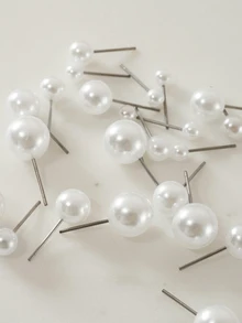 Clariva 24pcs/Set Resin Faux Pearl Personalized Fashionable Luxurious Style Earrings Set For Women - White - View 1