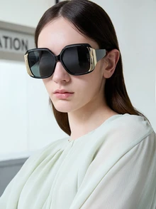 CHICVUE Classic Black Rectangle Plastic Sunglasses For Men & Women, Retro Fashion Frame, Suitable For Outdoor, Travel, Beach, Daily Life, Summer, Sun Protection, Driving Fashionable Shade Elegant Outfit Family Outings Travel Vacation Holiday For Summer Beach Vacation,Outdoor,Travel - Black - View 3