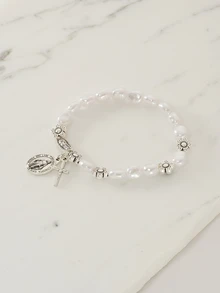 Clariva 1 pièce Bracelet pendentif Vierge Marie avec fleur et croix en perles de faux-perles, style vintage convenant pour le port quotidien des hommes et des femmes, cadeau de bijoux - Multicolore - Voir 4