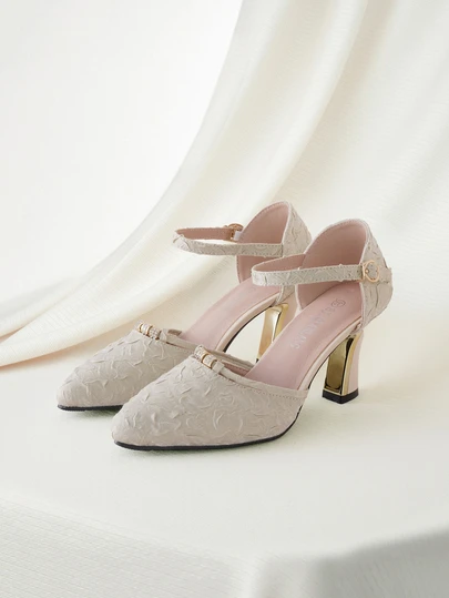 Clariva 2025秋冬季女士搭扣带粗跟水钻高跟鞋，优雅派对装扮