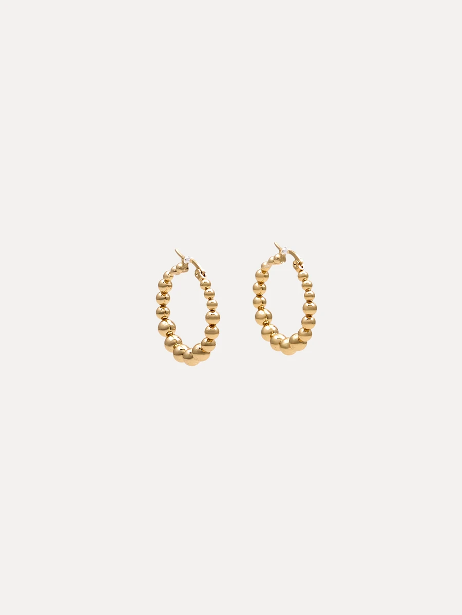 TuEzra 1pair 18k Stainless Steel Ball Bead Hoop Earrings - Gold - View 1