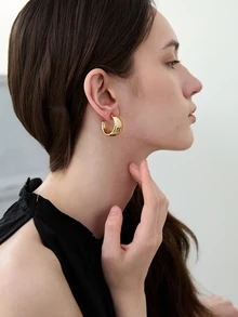 CHICVUE 一对极简主义几何泪珠形耳环，百搭女士新款耳环，优雅日常佩戴耳环 - 金黃色 - 查看 5