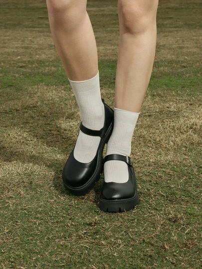 Hatastic Black Vintage French Style Thick-Soled Mary Jane Shoes For Women, New In 2024 Summer - Matching With Skirt