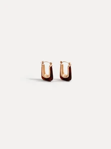 TuEzra 2/4Pcs Elegant Vintage U-Shaped Hoop Earrings With Golden-Tone Finish & Resin Inlay – Stylish Everyday Accessory For Women, Perfect Gift - Multicolor - View 3
