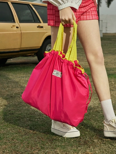 Hatastic Large Capacity Drawstring Closure Washable Grocery Shopping Tote Bag, Foldable Handheld Storage Bag (All Printed Letters Random)