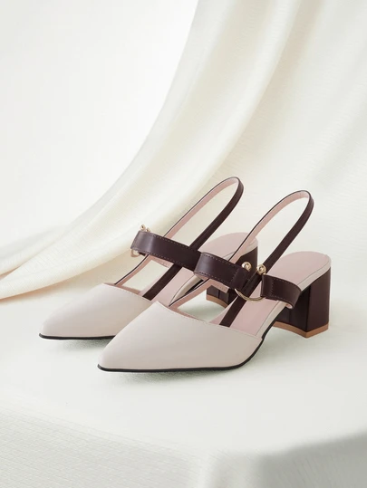 Clariva 女士粗跟尖头套脚高跟鞋，2025春夏新款百搭时尚高跟鞋，优雅