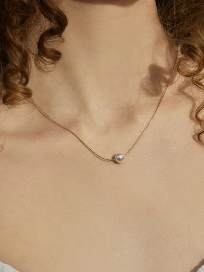 Hatastic 1條時尚不鏽鋼假珍珠裝飾項鍊,適用於女性日常裝飾