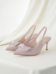 Clariva French Classical Elegant Elegant Strap Bowknot Sandals, Fashionable Spring/Summer Pointed Toe High Heel Slip-On Sandals, Versatile For Commute And Matching Dresses - Apricot - View 1