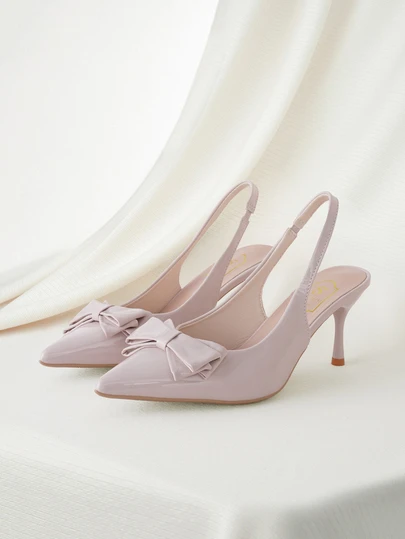 Clariva French Classical Elegant Elegant Strap Bowknot Sandals, Fashionable Spring/Summer Pointed Toe High Heel Slip-On Sandals, Versatile For Commute And Matching Dresses