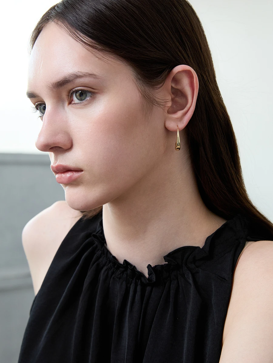 CHICVUE 1pair Oval Water Drop Geometric Earrings - Yellow Gold - View 1