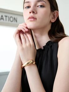 CHICVUE 1件极简蛇形设计金色金属手镯，女士款 - 金色 - 查看 5