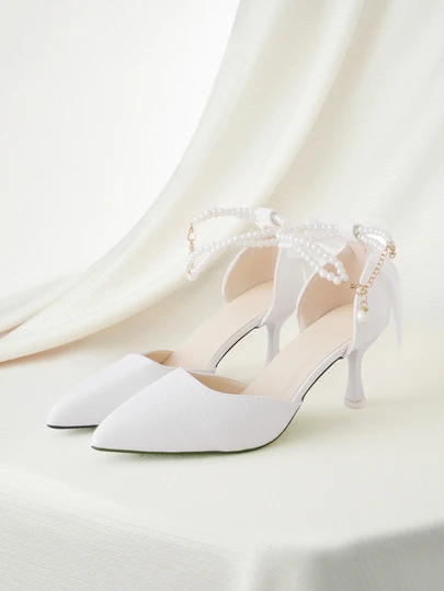 Clariva Fall/Winter Women's Faux Pearl Bow Elegant Pointed Toe High Heels Wedding Shoes,Elegant