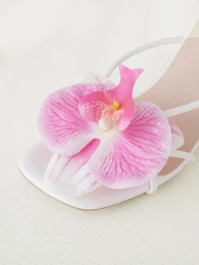 法式方头优雅纯色度假时尚沙滩女神PU皮花卉装饰温柔女神度假风细高跟凉鞋，适合沙滩、度假、高跟凉鞋、女士凉鞋、婚礼、夏季、猫跟鞋 - 玫紅色 - 查看 3