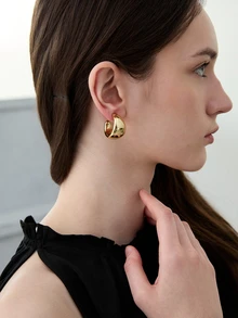 CHICVUE 一对极简主义几何泪珠形耳环，百搭女士新款耳环，优雅日常佩戴耳环 - 金黃色 - 查看 4