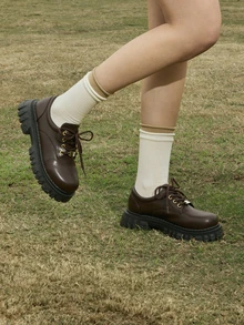 Hatastic Mary Jane Women Shoes, Black, British Style, Chunky Heel, Simple And Elegant, Japanese-Style Shoes For Waitress, All Seasons Music Fest - Brown - View 4