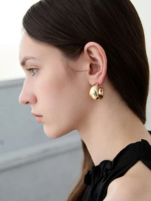 CHICVUE 一对极简主义几何泪珠形耳环，百搭女士新款耳环，优雅日常佩戴耳环 - 金黃色 - 查看 1