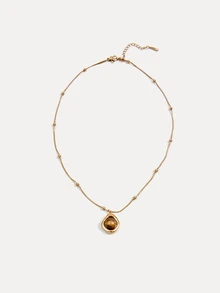 1pc/Set Vintage Elegant Multi-Layer Tiger Eye Stone Pendant Necklace, Women's Double-Layer Clavicle Chain Jewelry Set, Fashion Jewelry, Best Friend Gift (Natural Stone Color And Round/Square Beads Quantity And Shape Are Random) - Multicolor - View 2